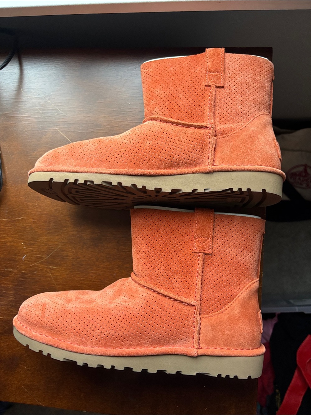 Ugg Orange Suede Short Perforated Winter Boots size 8